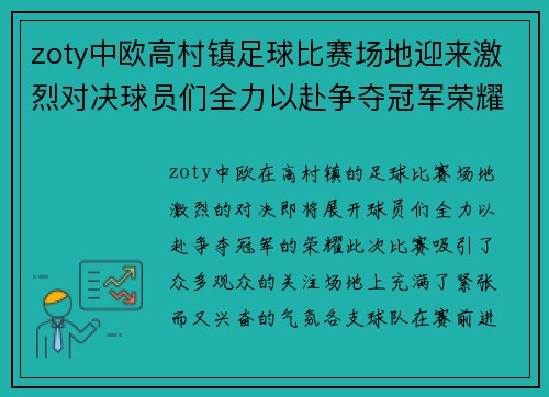 zoty中欧高村镇足球比赛场地迎来激烈对决球员们全力以赴争夺冠军荣耀