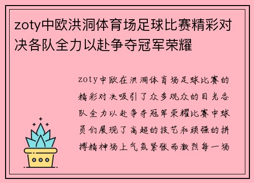zoty中欧洪洞体育场足球比赛精彩对决各队全力以赴争夺冠军荣耀